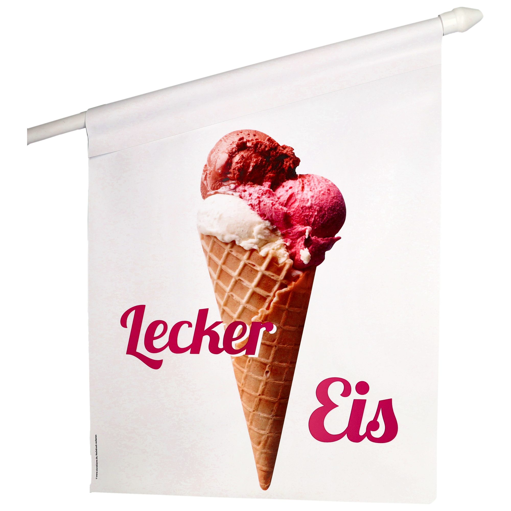Fahne "lecker Eis", weißer Hintergrund